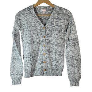 Cat & Jack Marl Cardigan Sweater Gray Cream SZ 14 XL Buttons Long Sleeve V Neck